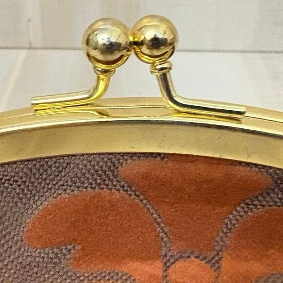 Murval Brown Velvet Flocked Handbag Purse Gold Kiss Lock Frame Retro Style - Picture 5 of 6